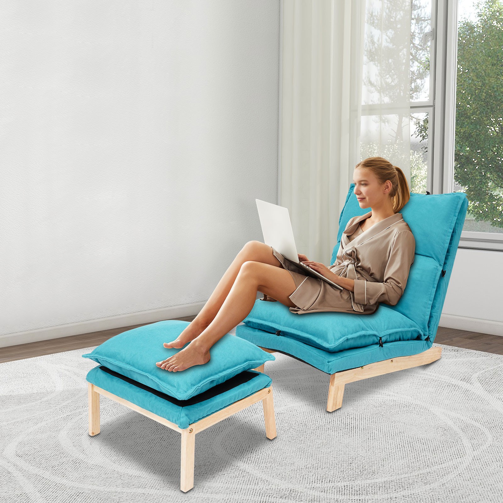 Modern Sofa Chair Cozy Lounge Chair with Footrest Cotton Sofa 5 Angle Adjustable