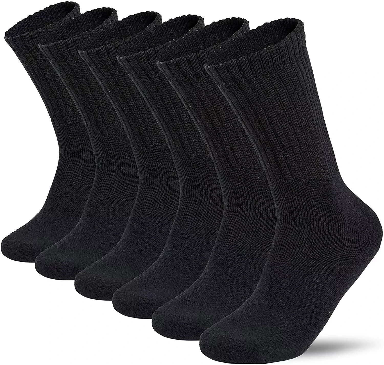 12 Pairs Men's Black Plain Solid Sport Athletic Work Crew Socks Size 9-11 10-13