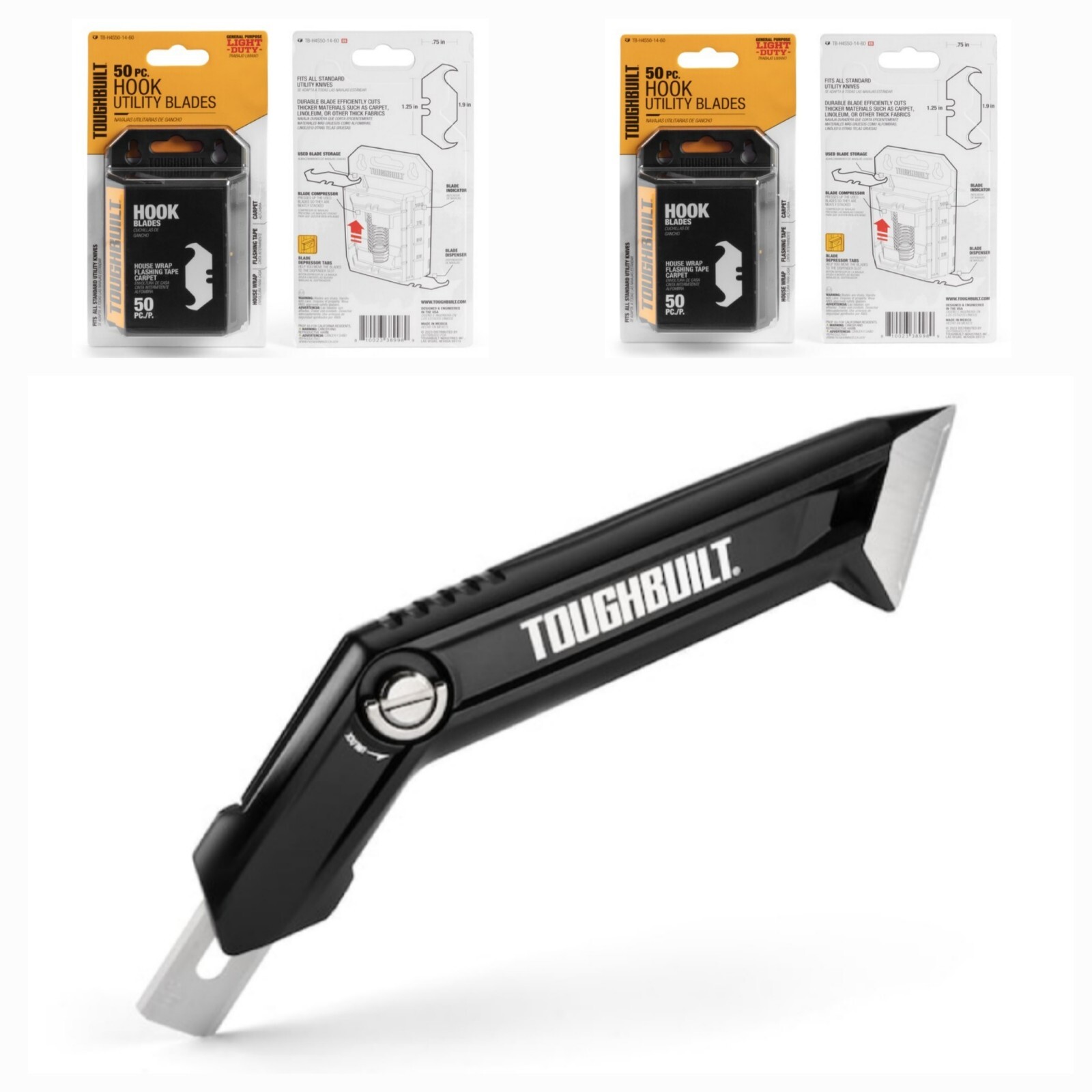 Toughbuilt Carpet 3/4-in Utility Knife & 100 Hook Blade Bundle