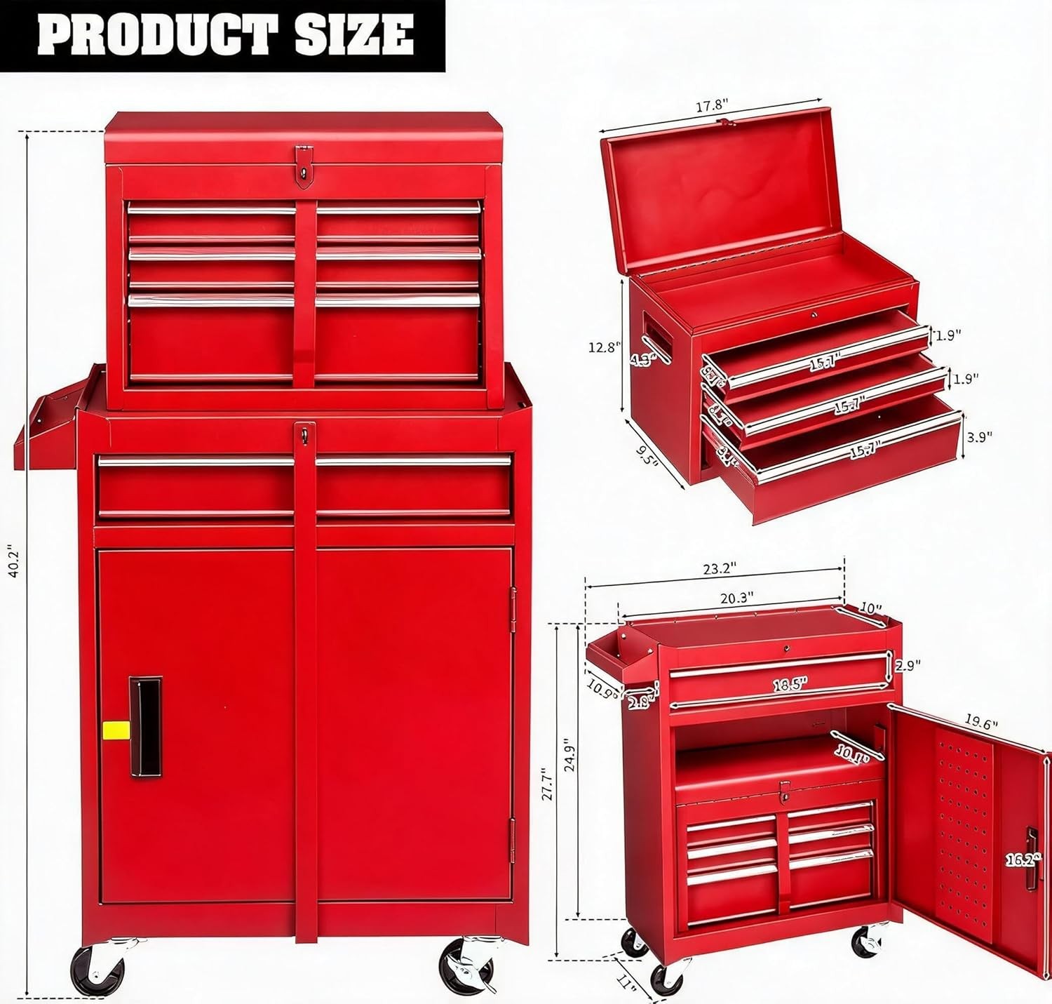 4 Drawers Rolling Tool Cart w/ Lock & Wheels Mobile Tool Cabinet 2 IN 1