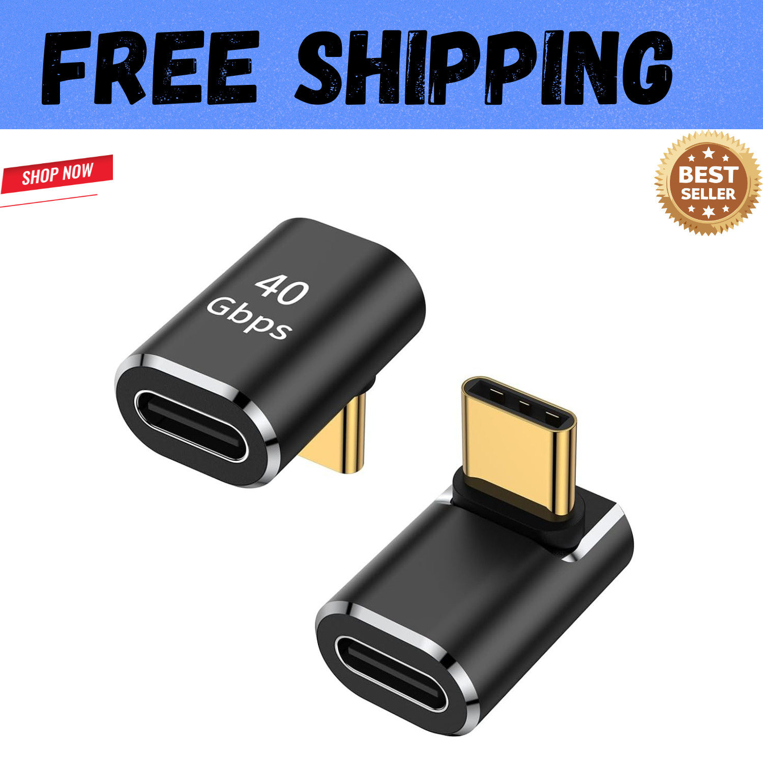 USB C 90 Degree Adapter, Right Angle L Shape USB Type C Male to Female (2 Pack)