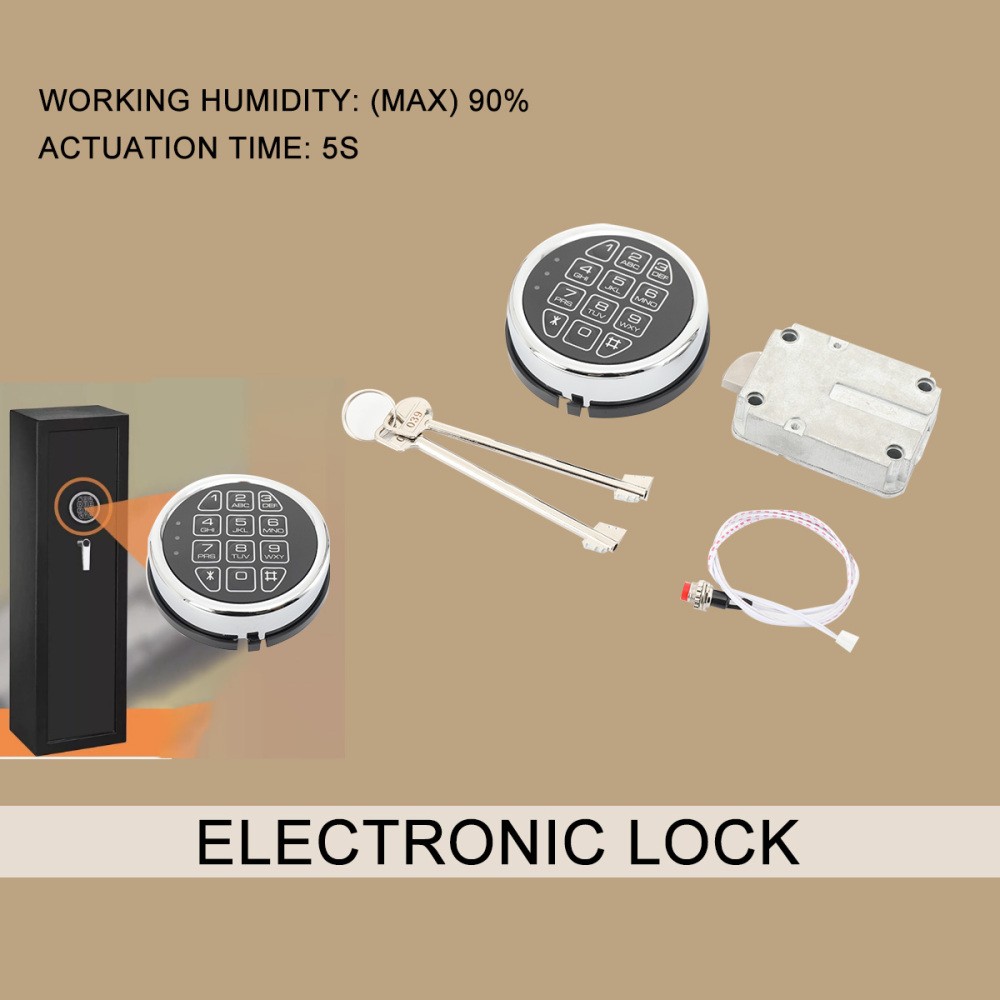 Gun Safe Lock Replacement Chrome Keypad Safe Electronic Lock Solenoid 2 Key