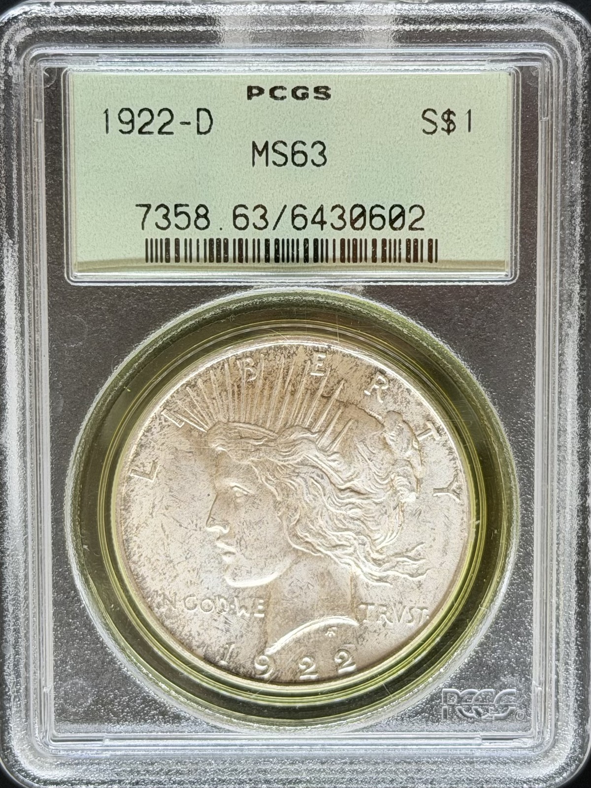 1922-D Peace Dollar MS63 PCGS OGH (#PA6430602)