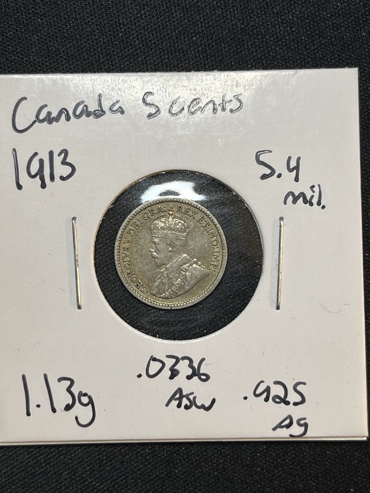 Canada 5 Cents 1913 - XF Great Old Silver Coin