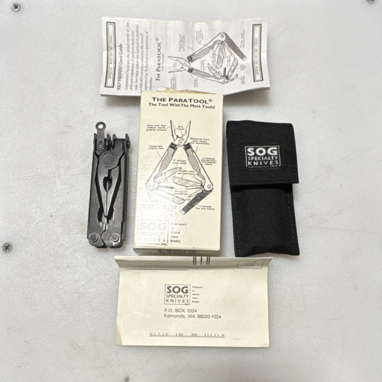 SOG Paratool Black Oxide Multi-Tool Pliers Folding, Nylon Sheath, Slightly Used!