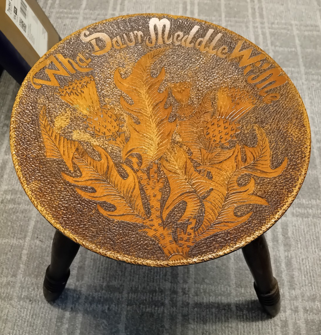 Vintage - Scottish Poker Work Stool - "Wha Daur Meddle Wi' Me"