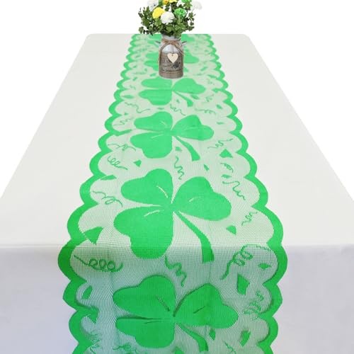 Lace Shamrock Table Runner 72 Inches, Green St. Patrick’s Day Table Runner,