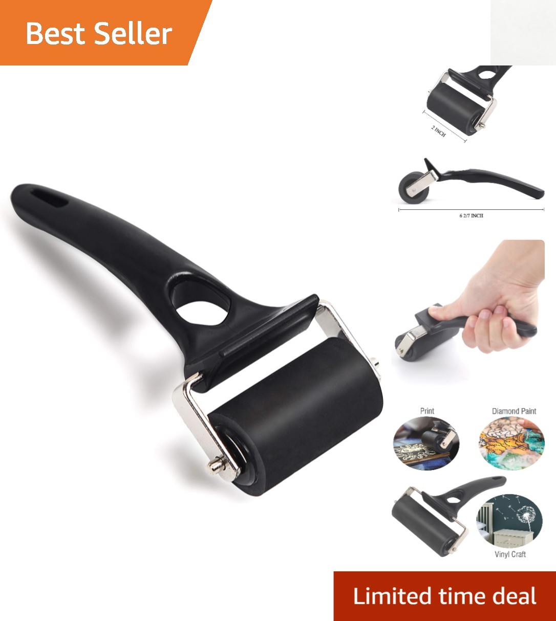 2-Inch Rubber Roller Brayer - Durable Tool for Artists and Crafters