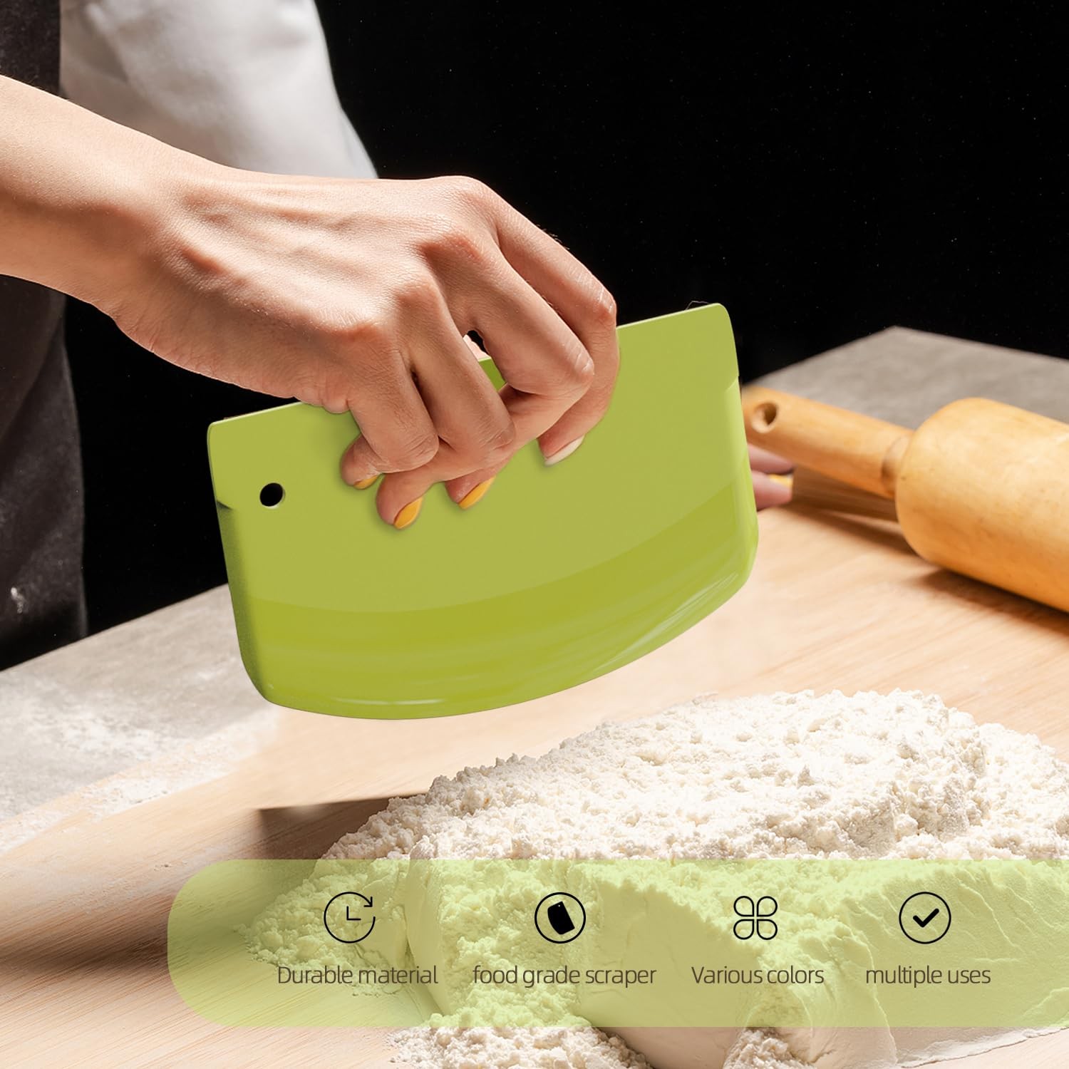 Hard Bench Scraper Dough Scraper for Baking, 4 PCs BPA Free PP Plastic Flexible