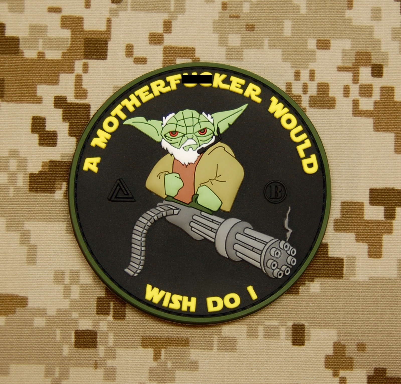 Tactical Yoda Mini Gun 3D PVC Rubber Patch Hook Backing