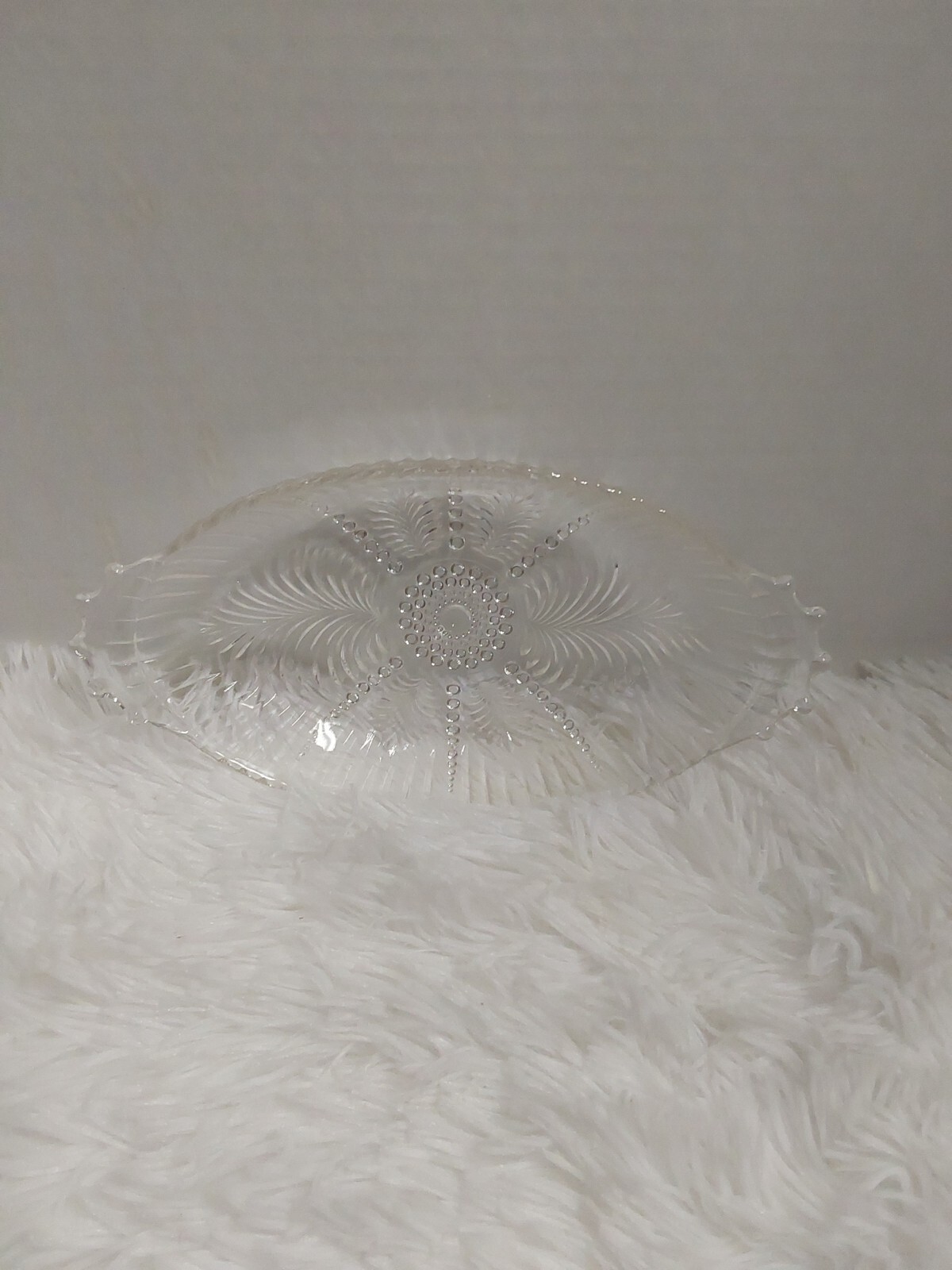 Vtg Crystal Dish W/Fern Leaf Design Etching Measures Approximately 8" W X 4.5" L