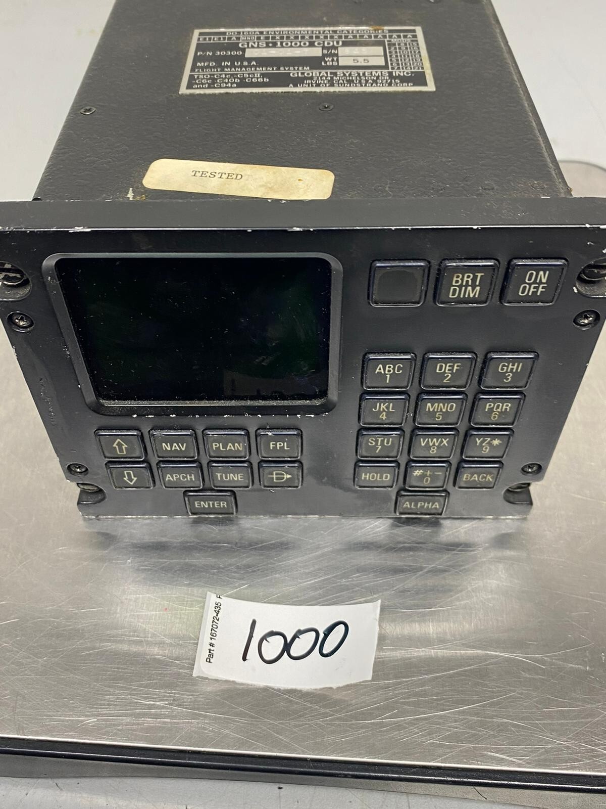 Global Systems GNS-1000 CDU p/n 30300-01-01-7 Flight Management System