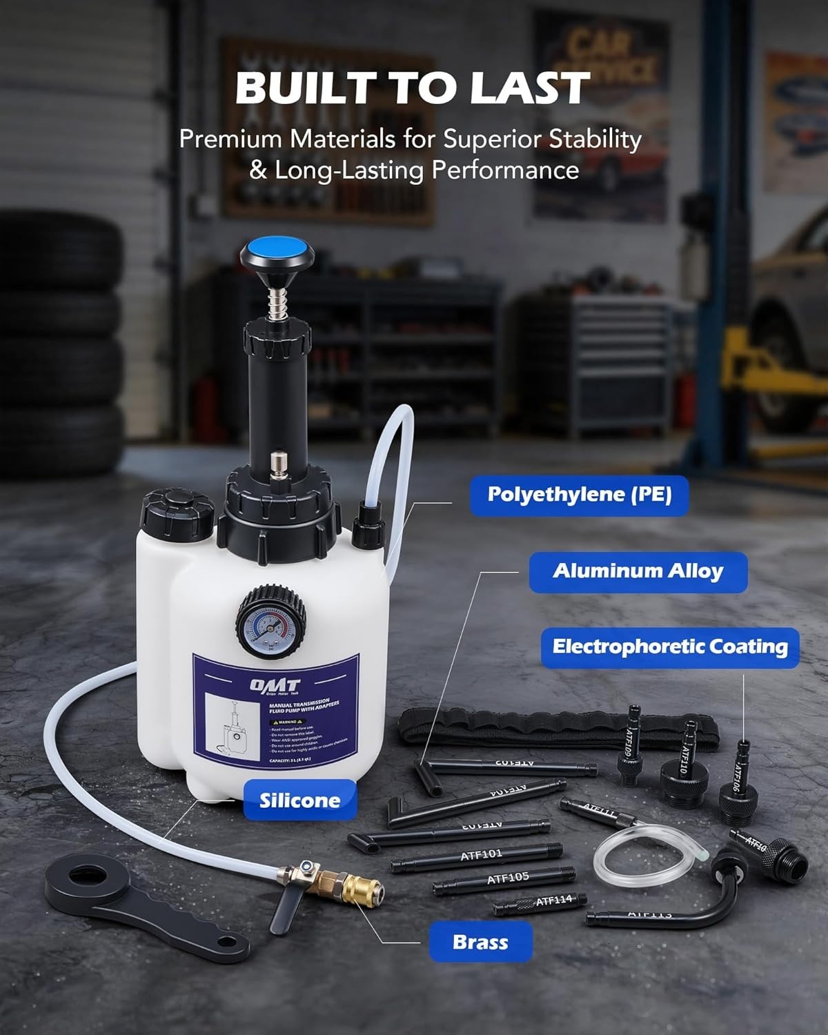 Effortless Transmission Fluid Transfer Pump with Organized Adapter Storage