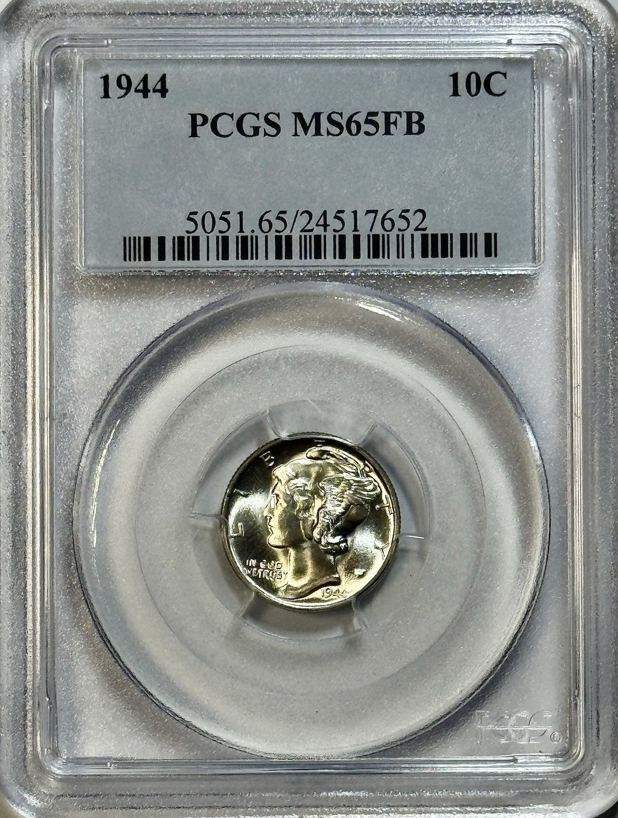 1944 Mercury Dime PCGS MS65FB Full Bands Blast White BU Silver 10C Nice Appeal!