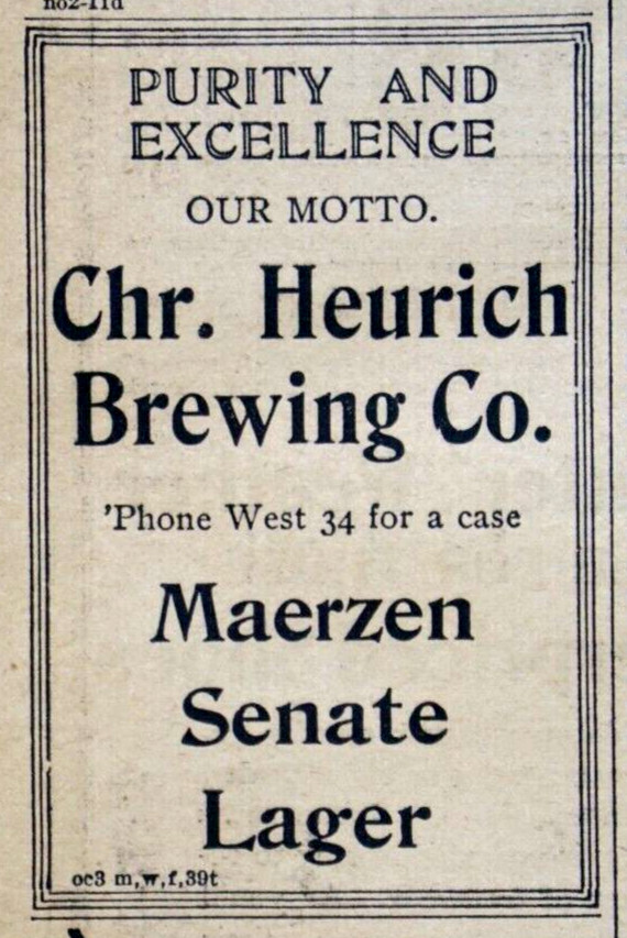 1904 Washington D.C. Newspaper Page - Small Christian Heurich Brewing Co. Ad