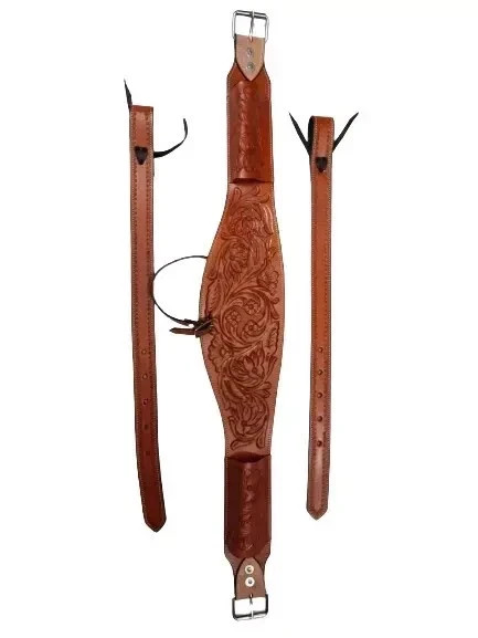Horse Western Floral Tooled Leather Rear Flank Saddle Cinch.
