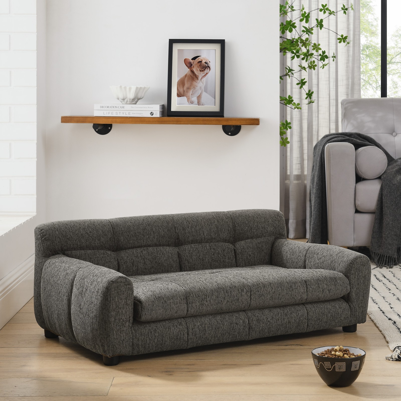 Soft Comfortable Pet Sofa Backrest Armrests Suitable for Small Medium Dogs Gray