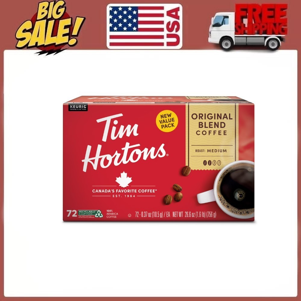 Tim Hortons Original Blend Medium Roast K-Cup Coffee Pods for Keurig Brewers, 72