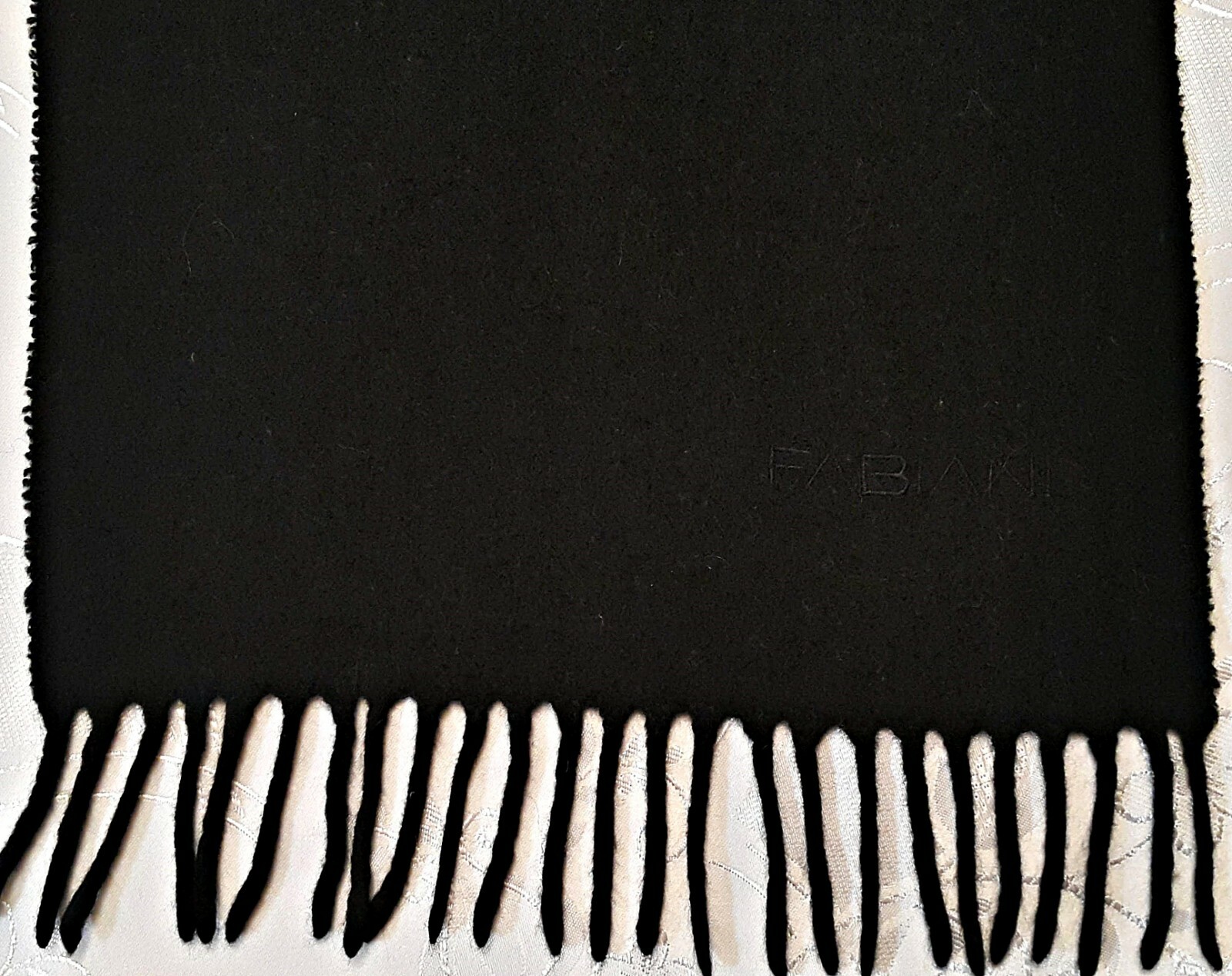 VINTAGE AUTHENTIC FABIANI SOLID BLACK WOOL LONG MENS FRINGE SCARF