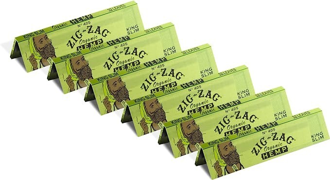 😎 X 6 ZIG-ZAG KING SLIM ORGANIC HEMP PAPERS 👀✨ 6 BOOKLETS KING SIZE