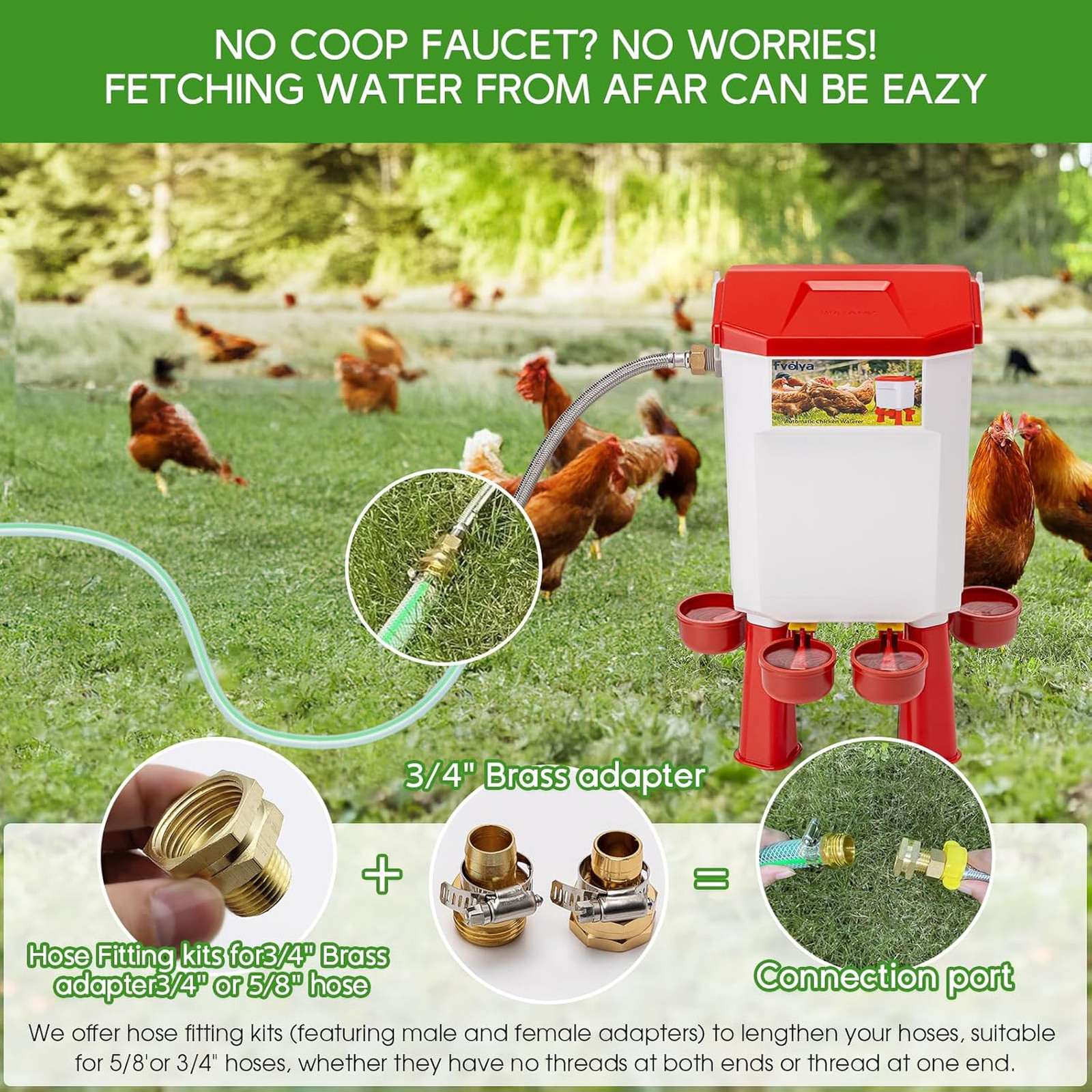 Automatic Chicken Waterer,Valve-Controlled Large Watering System with Stainless