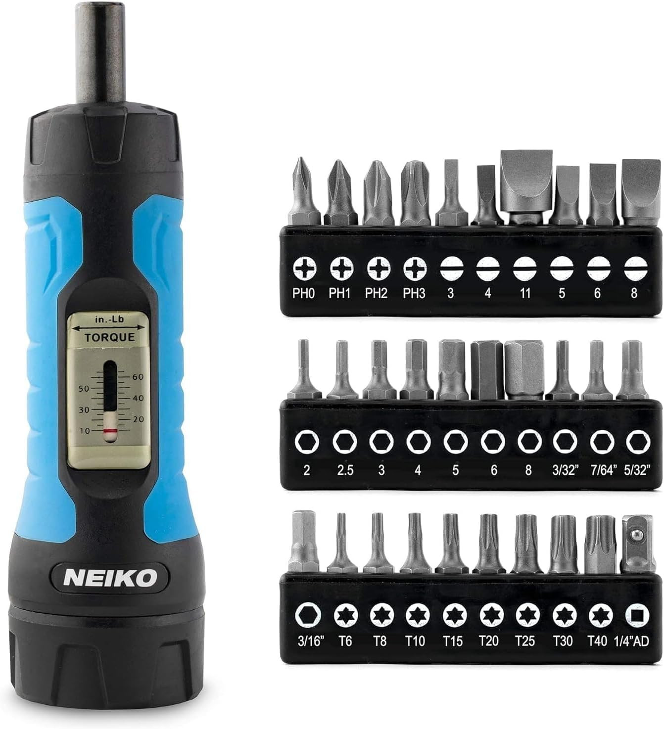 10574A 1/4” Drive Torque Wrench Screwdriver Set | 30 Pieces of S2 Steel Philips,