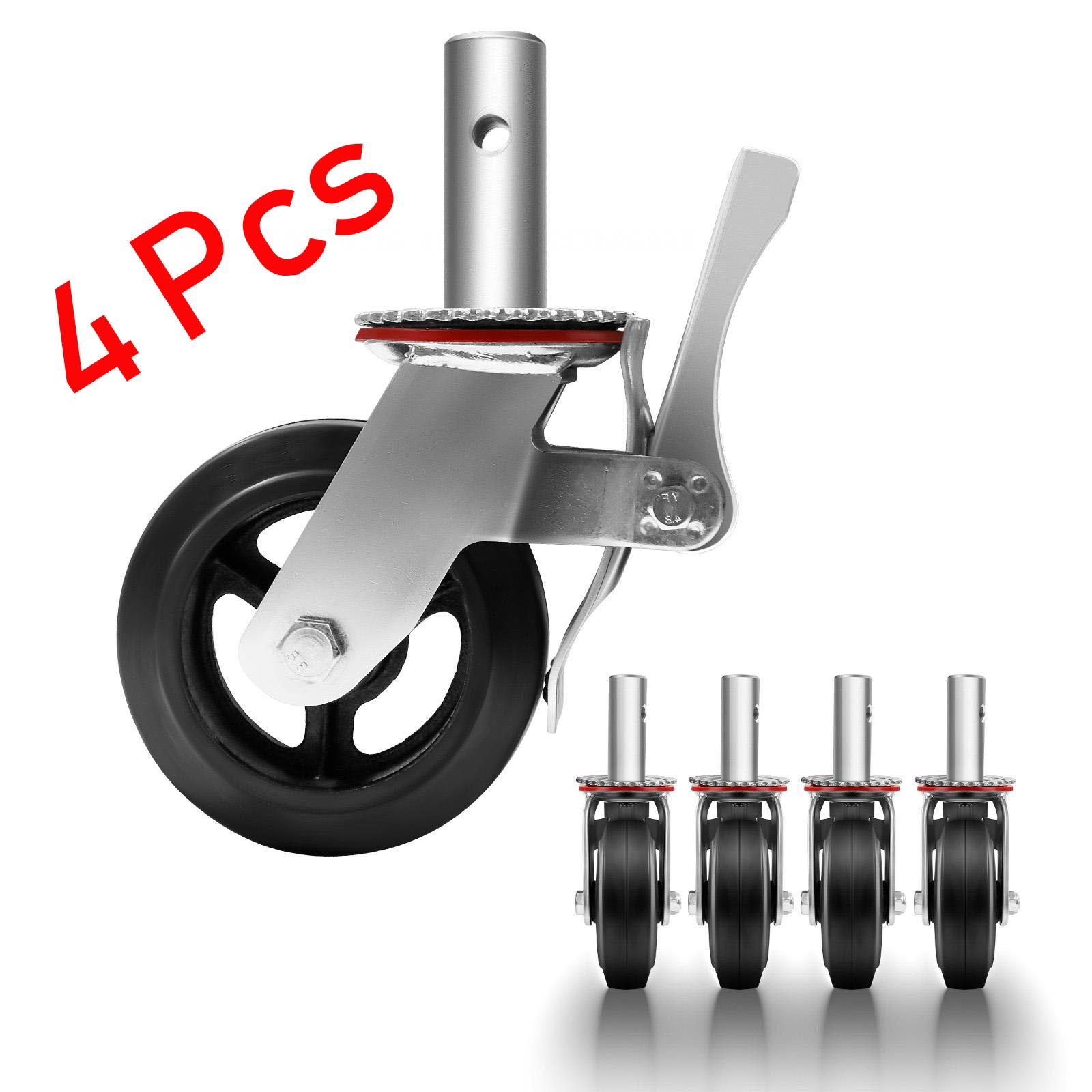 Set of 4 Casters Heavy Duty 1 3/8" Stem, 1100LBS Capacity per Wheel with Lock