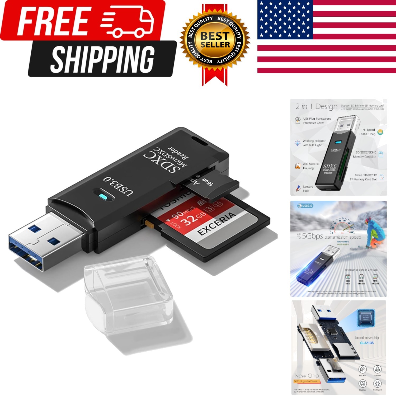 Adaptador USB 3.0/Micro USB 2 en 1 Lector de Tarjetas de Memoria Tipo C/Micro SD