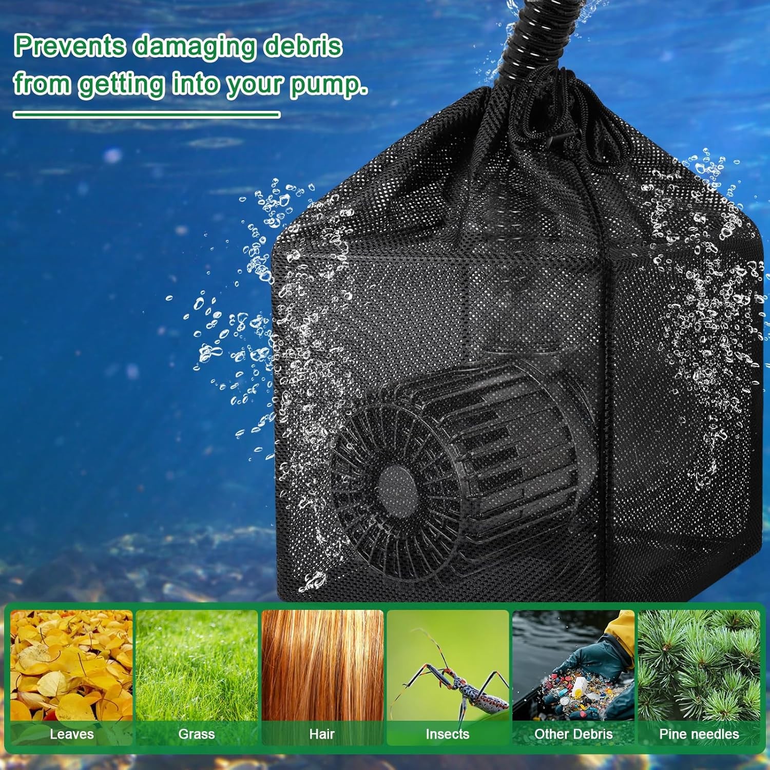 Pond Filter Bag, Pump Barrier Anti-Clogging Cube 10 inch, Black