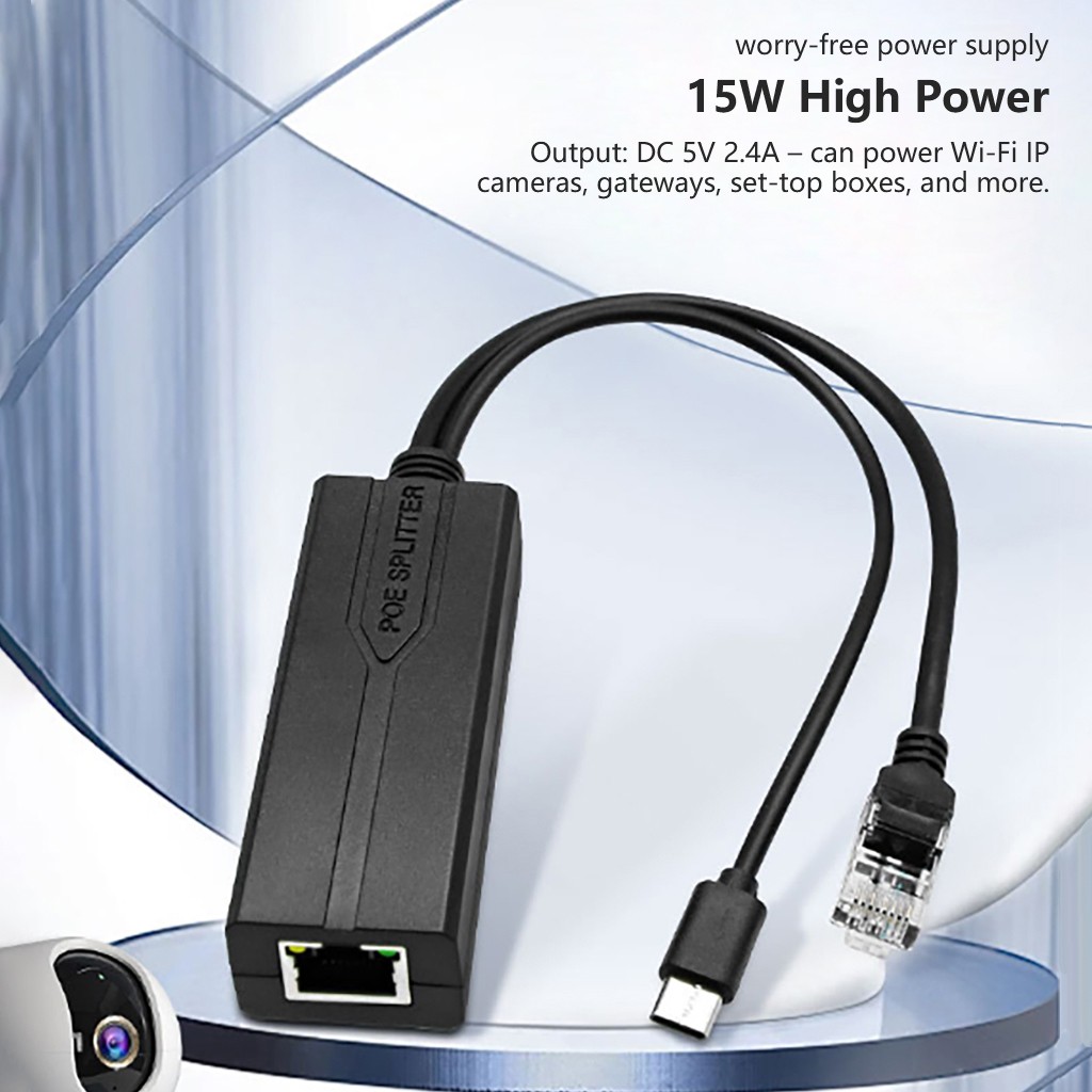 Gigabit Type-C PoE Splitter 48V to 5V USB Power Supply Module 100Mbps 5V 2.4A