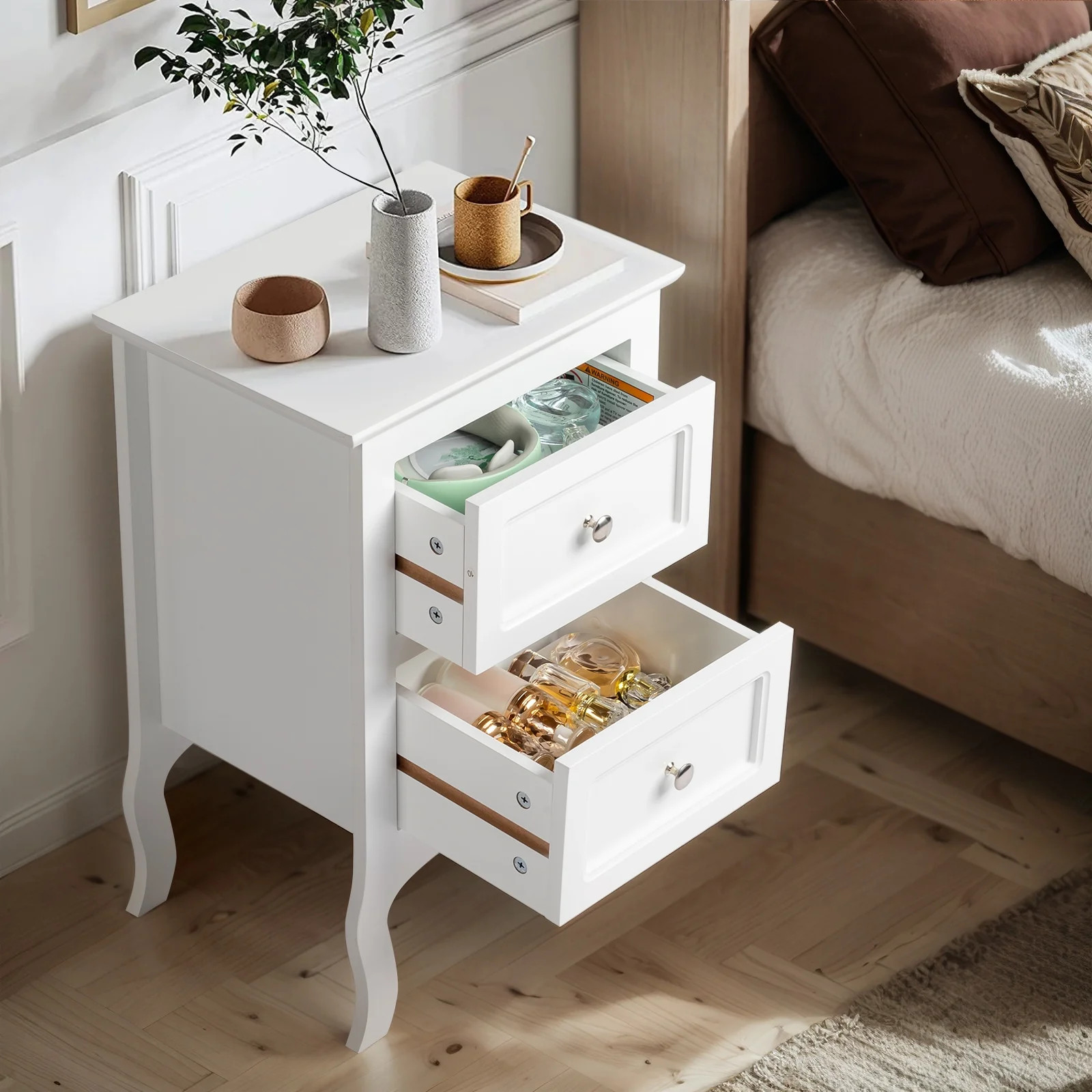 Set of 2 Nightstand, Side Table Night Table,White