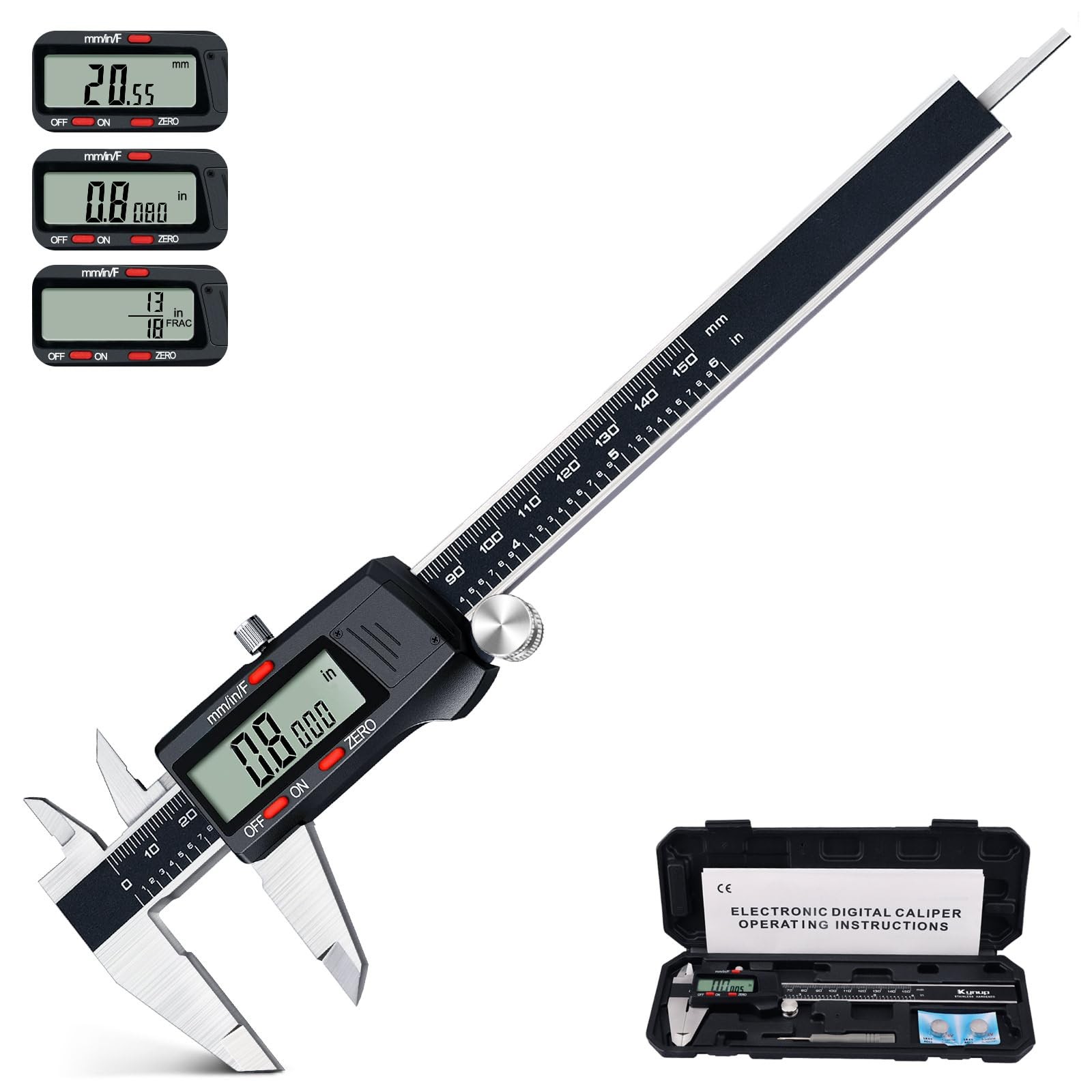 Digital Vernier Caliper Measuring Tool Stainless Steel Micrometer 6 Inch/150mm