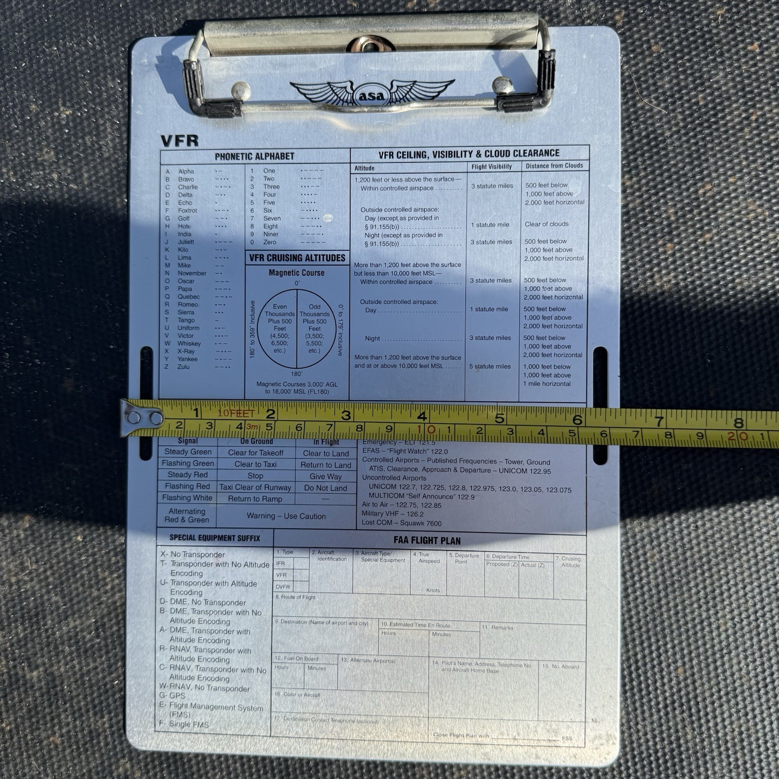 ASA Brushed Aluminum VFR Pilot Cockpit Kneeboard