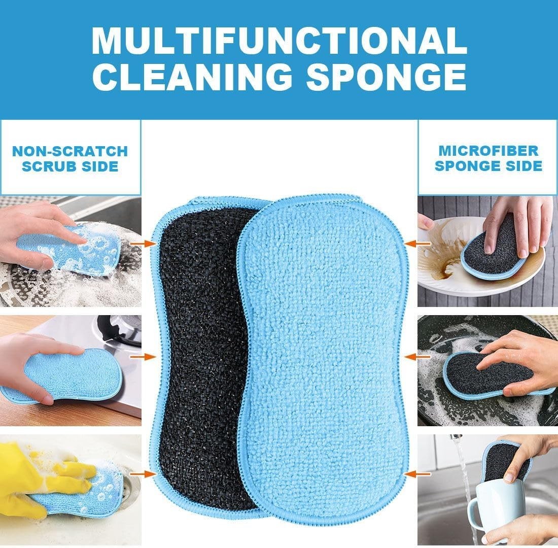 5/12 Pack Multi-Purpose Scrub Sponges Kitchen Dish Sponge Non-Scratch Microfibe