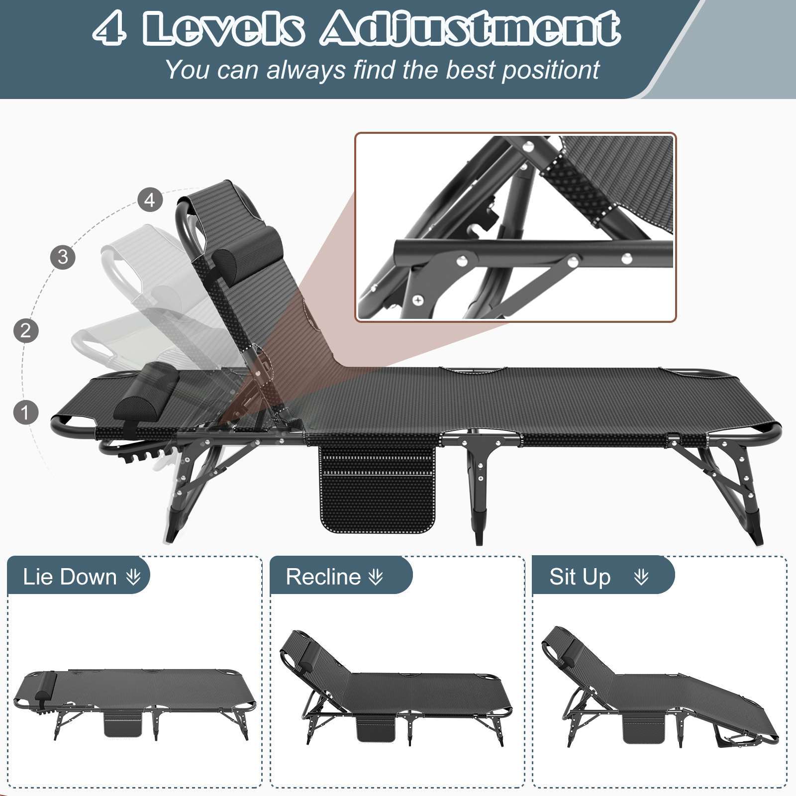 Rollaway Folding Bed & Thick Mattress 4 Position Adjustable Cot Chair Recliner