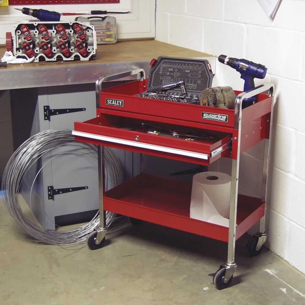 Sealey Heavy Duty 2 Shelf Workshop Trolley Red