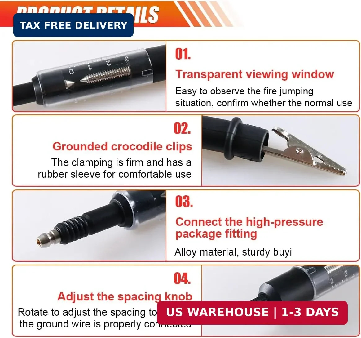 Car Spark Plug Tester Tool, Adjustable Spark Plug Diagnostic Tool with Cable, Au