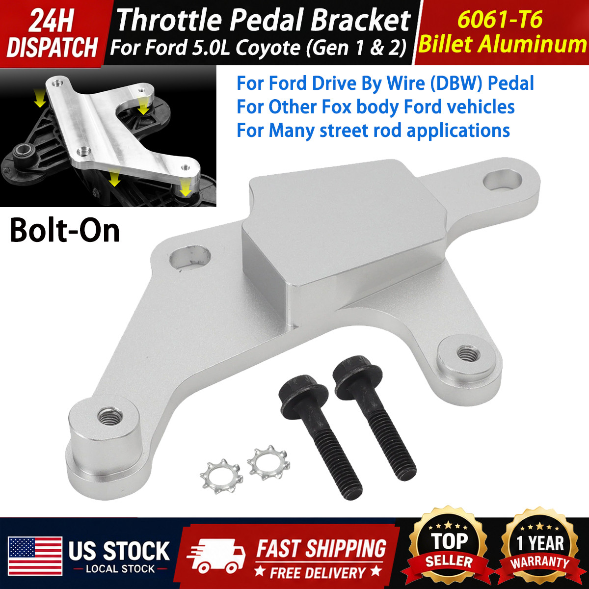 Fit Ford Fox Body Mustang Coyote Swap 5.0 Gas Pedal Adapter Bracket Bolt On Kit