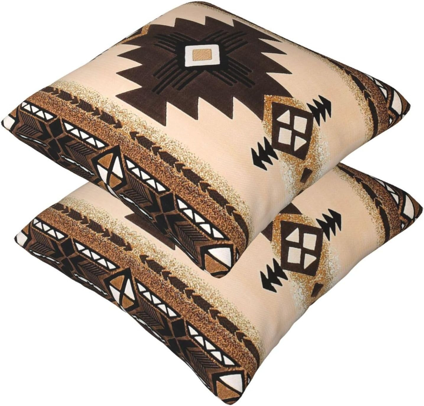 Western Southwest Aztec Pillow Covers 18X18 Set of 2, Native American Brown T...