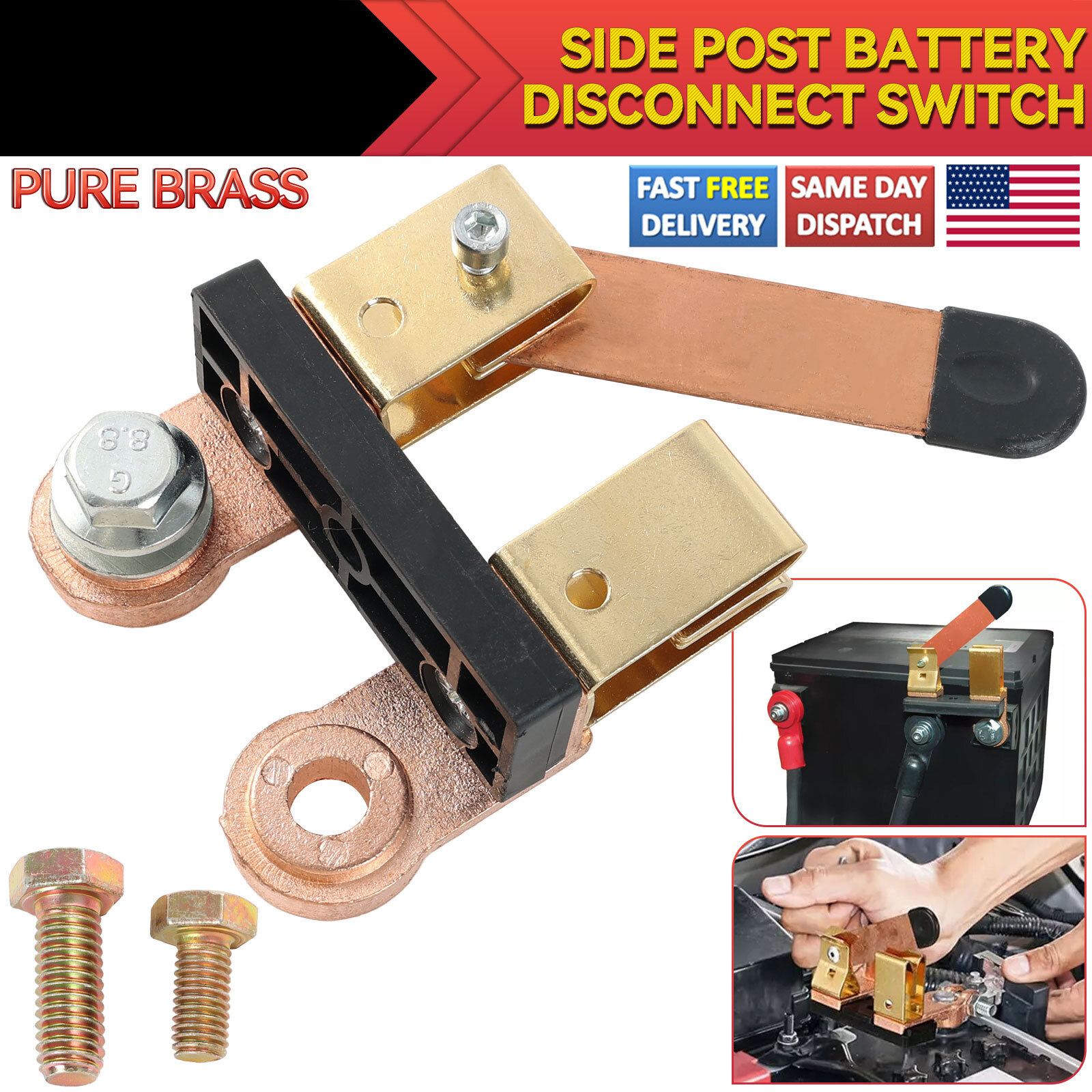 Blade Battery Disconnect Switch 12V/24V Copper Side Post Shut Off Fit Car Boat