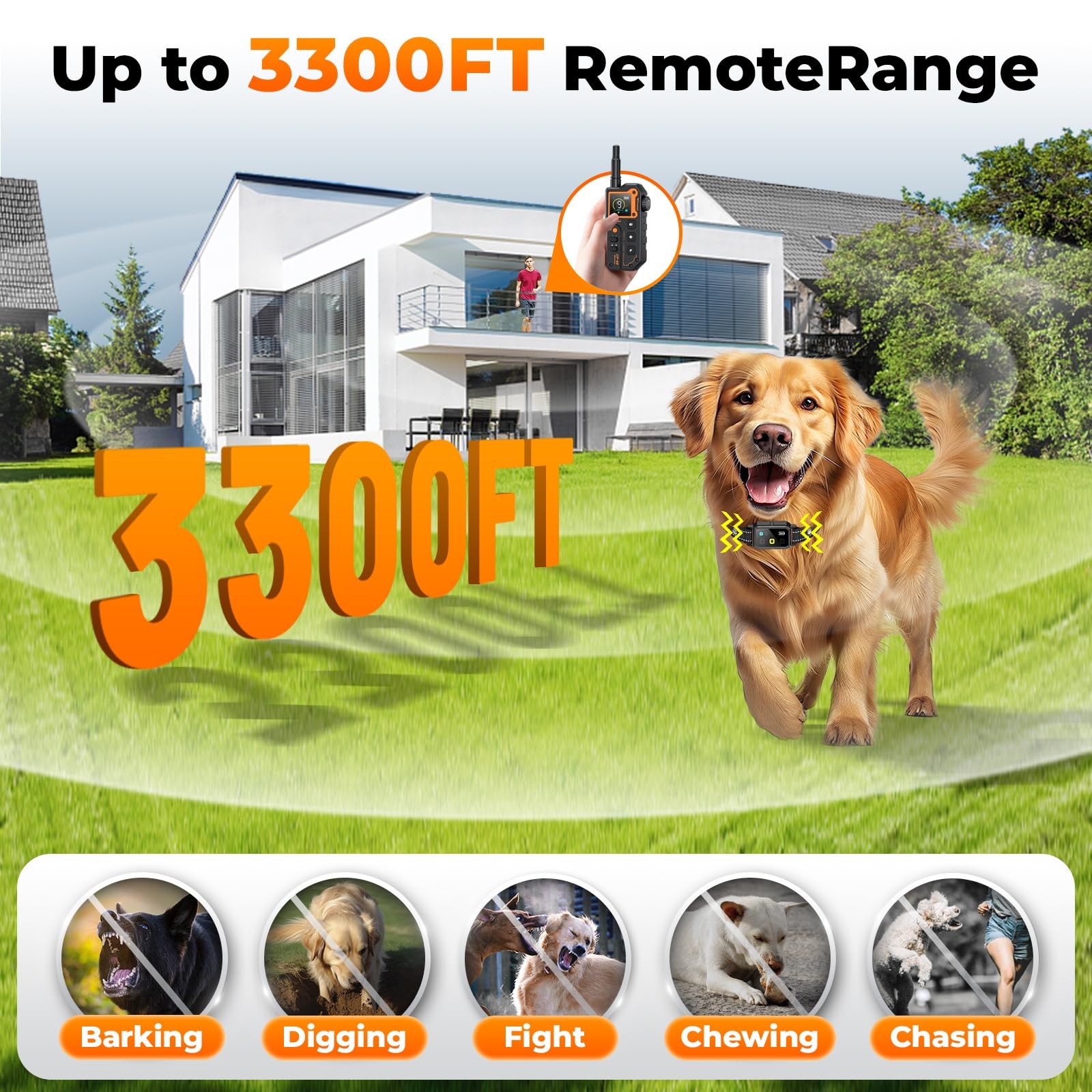 Dog Training Shock Collar for 2 Dogs, 3300FT Range, Waterproof, Remote