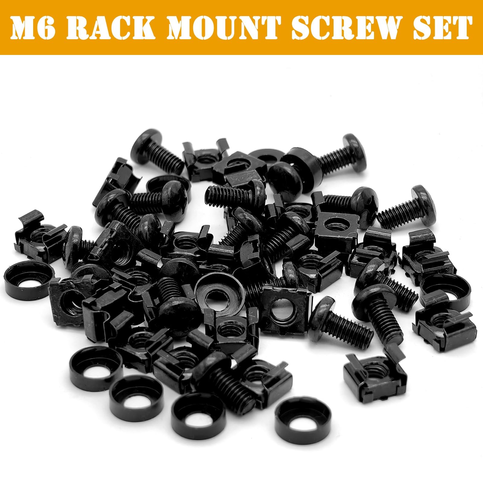 50 Pack M6 Rack Mount Cage Nuts, Screws and Washers Rack Screws Square Insert