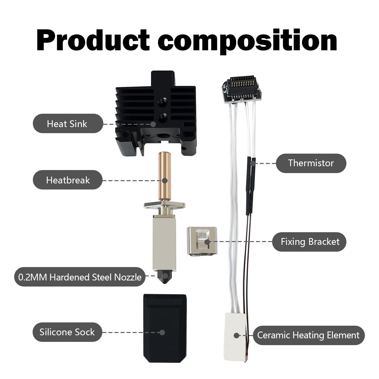Hotend 0.2mm Ceramic Extruder Printhead Kit for P1P P1S 3D Printer Replacement