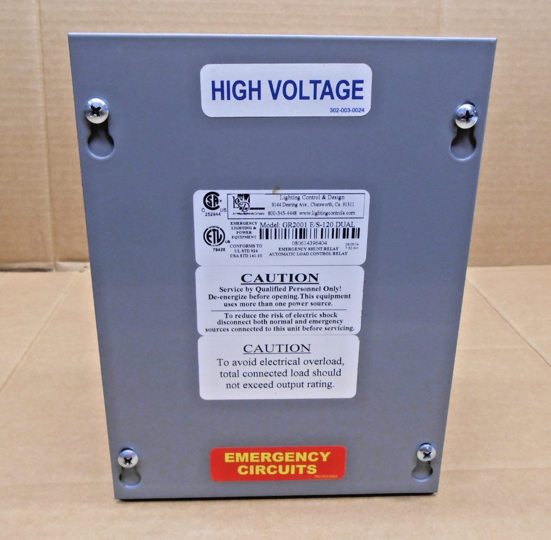 NEW LIGHTING CONTROL & DESIGN GR2001-E/S-120 DUAL EMERGENCY SHUNT RELAY EMSHUNT