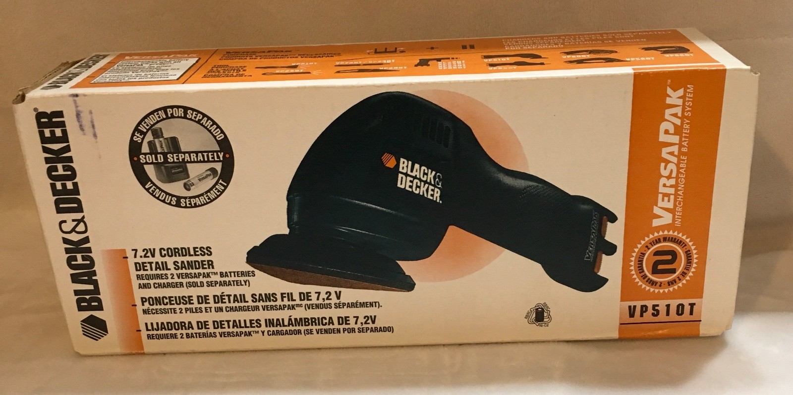 Black & Decker Versapak 7.2V Cordless Detail Sander #VP510T NEW DP
