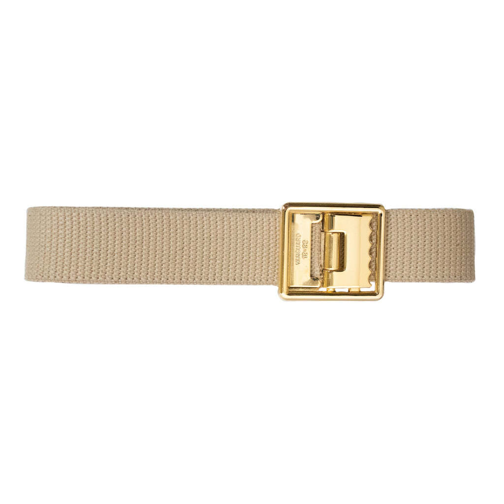 US Marine Corps USMC Web Belt 24k Gold Plated Open Face Buckle, Khaki Cotton 44"