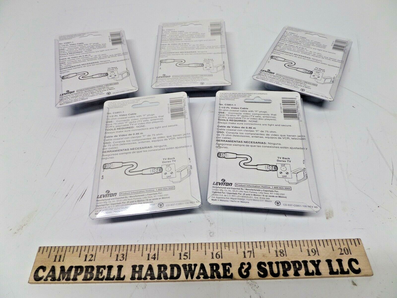 Video Coaxial Connector Cable with F Plugs Leviton White (Lot of 5)