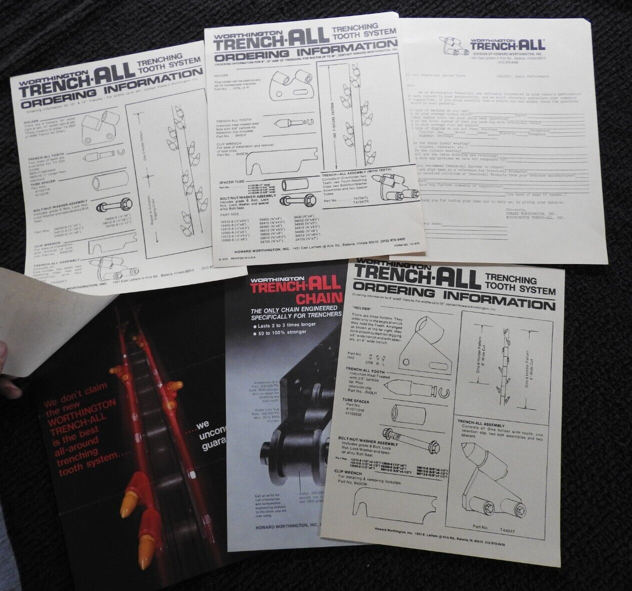 1975 Worthington Inc Trench-All Trencher Chain Engineering Literature Batavia IL