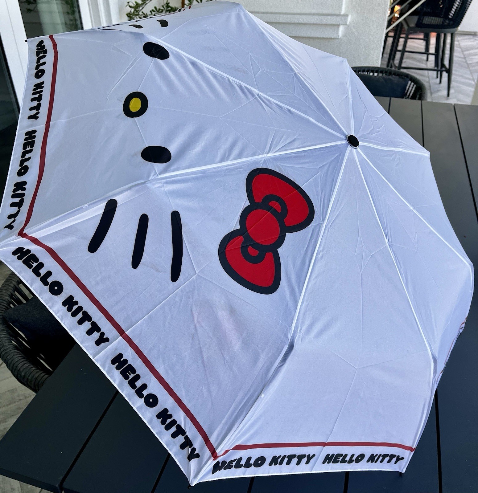 NWT: Sanrio Hello Kitty White Logo Folding Automatic Umbrella W Carrying Case
