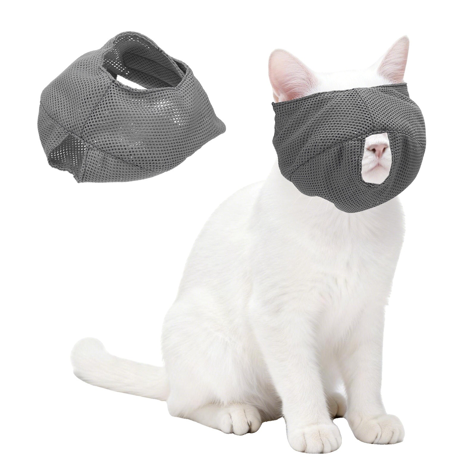 Cat Muzzle, Breathable Mesh Muzzle Circumference 7-9 Inches, (Light Gray, 1Pcs)